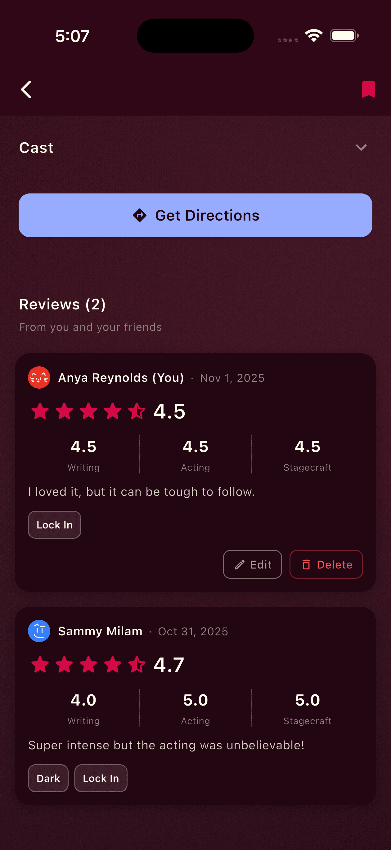 Rate a theatre production by writing, acting, and stagecraft